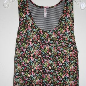 Xhilaration Black Floral Tank Top/Stripe Back Sz L